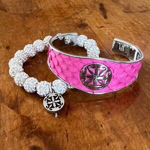 Rustic Cuff Pink Snake Cuff and Pave Rhinestone Logo Stretch Bracelets